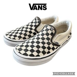 Vans kids unisex black white checkerboard slip on shoes size 2